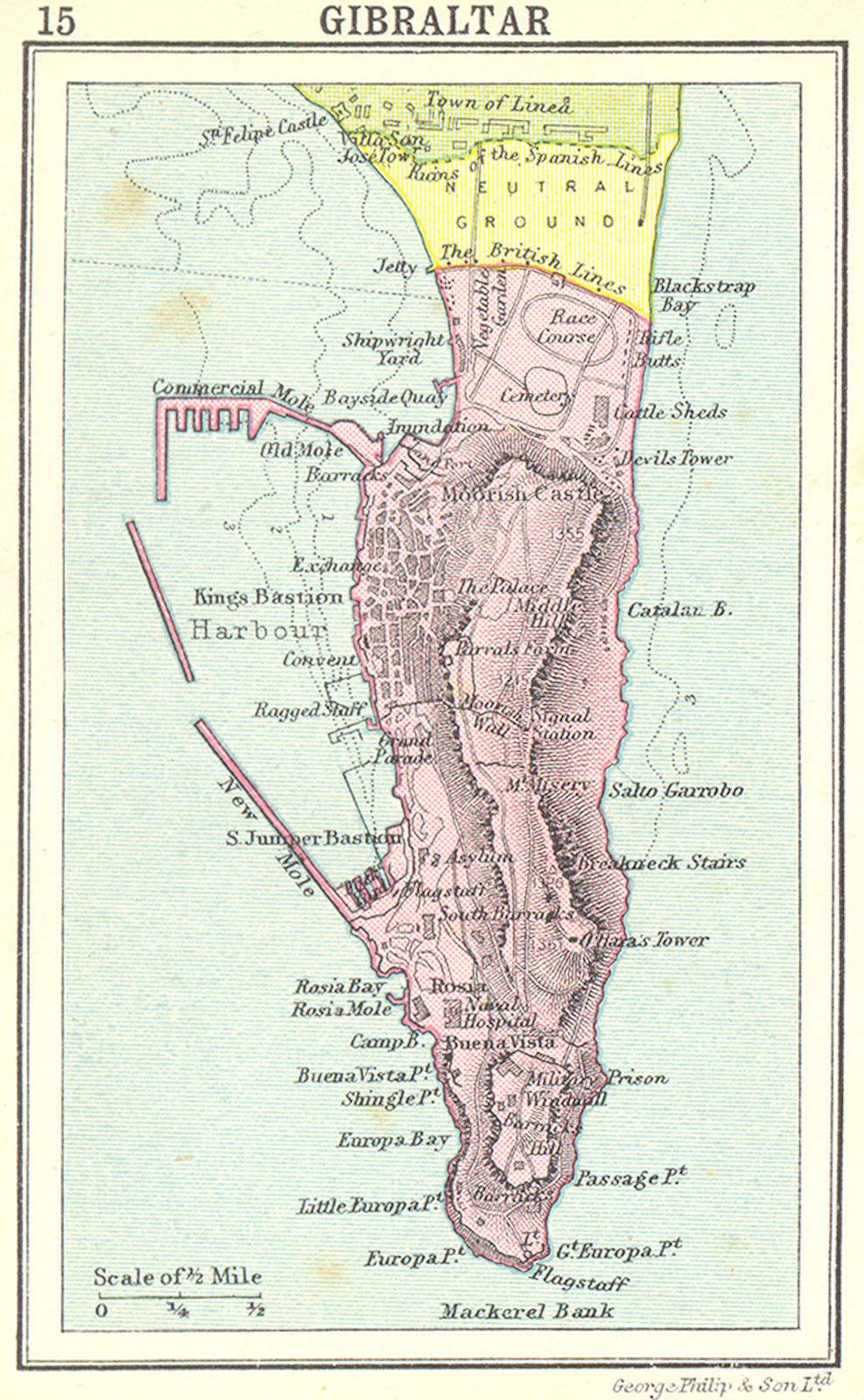 GIBRALTAR. Gibraltar; Small map 1912 old antique vintage plan chart